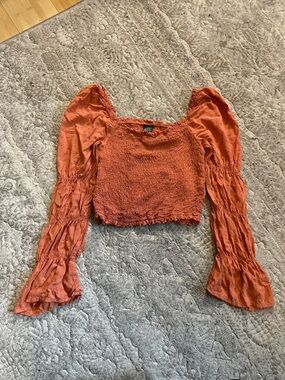 Wild Fable Peach Orange Smocked Long Puff Sleeve Crop Top XS